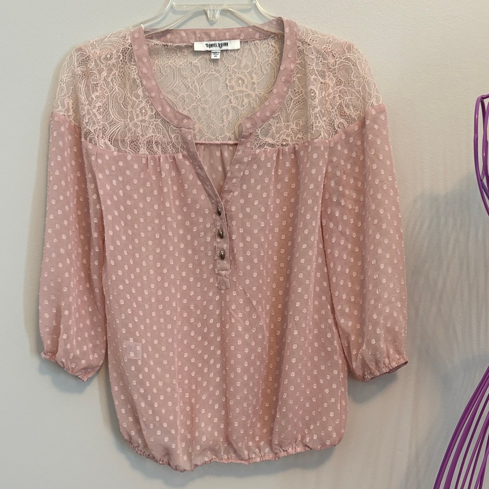 Daniel Rainn Pink Lace Polka Dot Blouse